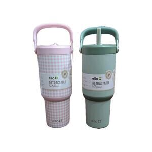 Lot of 2 Ello Insulated Travel Tumblers Retractable Straw Leak Proof Handle NEW